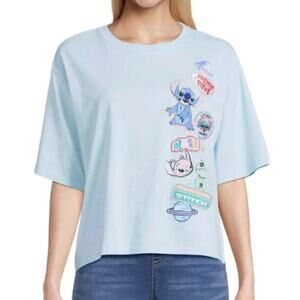 Lilo Stitch Multi Patch Graphic Tee T-shirt Top Juniors XXL 19 Cosmic Vibes New